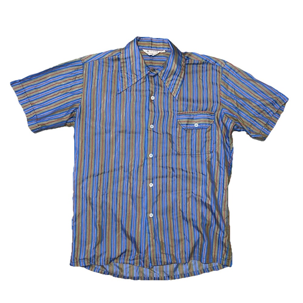Vintage 60s Penneys Towncraft Vertical Striped Work Shirt Medium Rockabilly